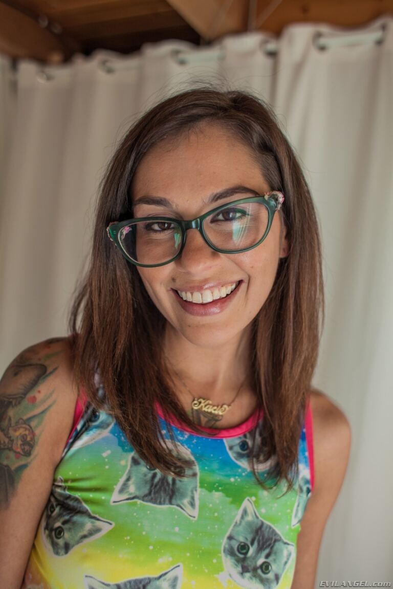 Kacie Castle Colorful Dress Blowjob image 7